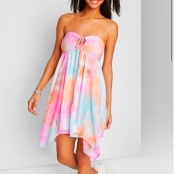 wild fable Dresses & Skirts - NWT Wild Fable tie dye med Women dress pink halter convertable high low Rainbow